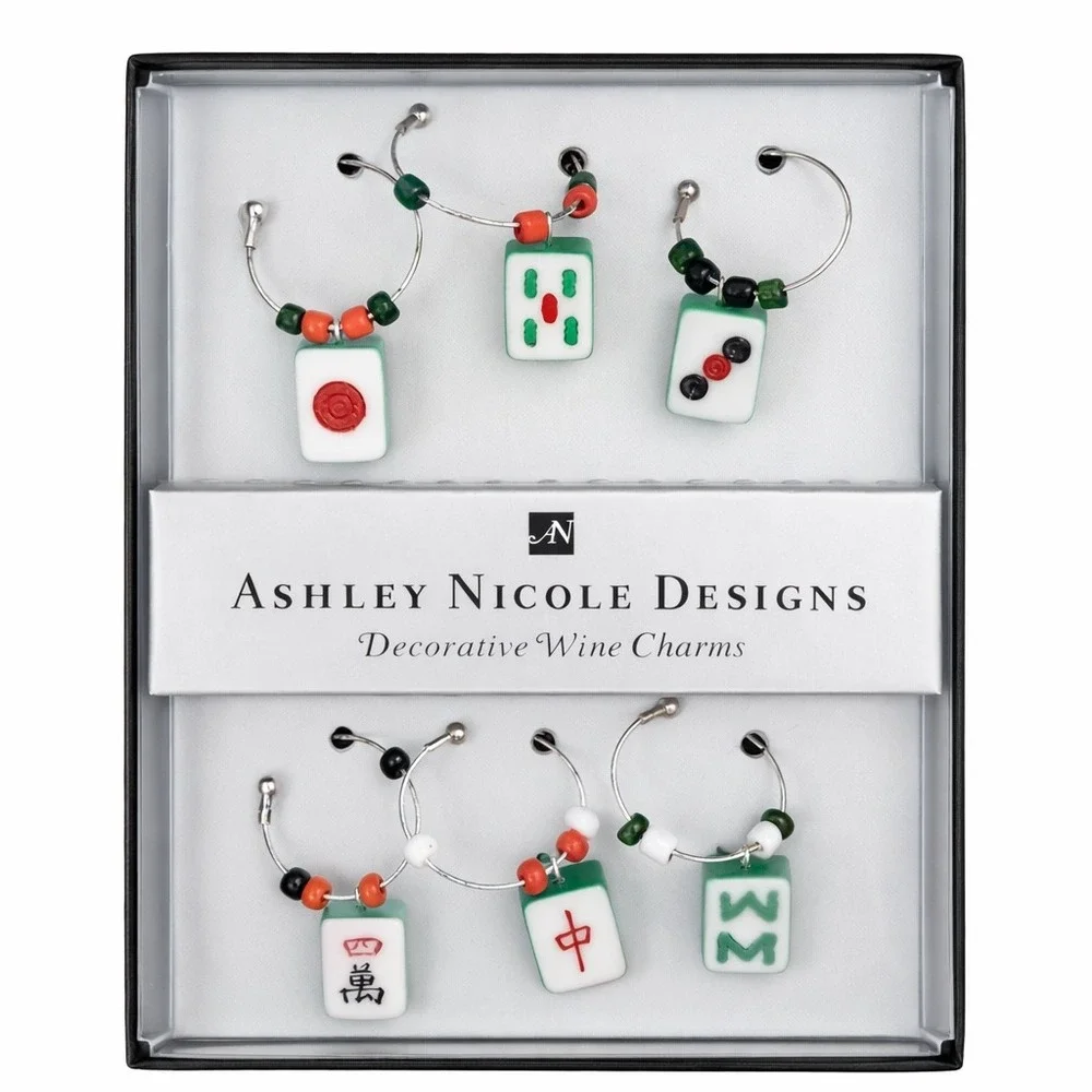 Ashley Nicole Mahjong Wine Charms Set of 6 Gift Box New‎
